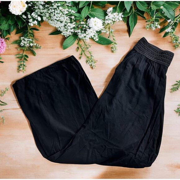 Joe B Elastic Smocked Waist Wide Leg Black Pants Women's Size XL Rayon Boho - Picture 2 of 9